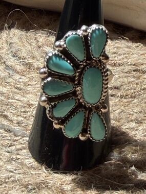 Native AmericanTurquoise Petal Cluster Sterling-Statement Ring - Women's Jewelry